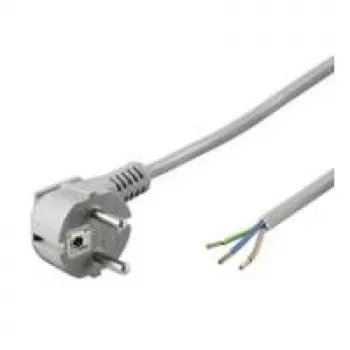Cable de alimentación con toma de tierra acodado Wentronic Goobay para montaje propio, 1,5 m, gris - tipo F (tipo F, CEE 7/7) > extremos de cable sueltos (93975)