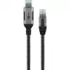 Cable Ethernet USB-A 3.2 Gen1 conector macho > conector macho RJ-45, adaptador LAN negro/plata, 2 metros, funda textil trenzada