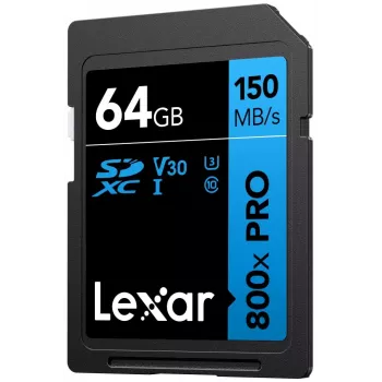Memoria flash SDXC Lexar 64 GB UHS-I 800xPRO — Clase 10, U3, V30, 150 MB/s