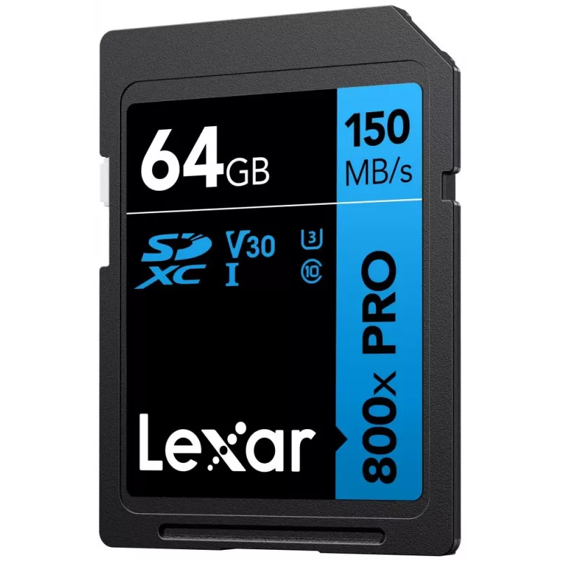 Memoria flash SDXC Lexar 64 GB UHS-I 800xPRO — Clase 10, U3, V30, 150 MB/s