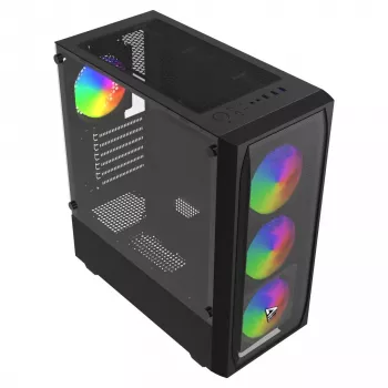 Caja de PC SAVIO Noctis Flow RGB — Cube, ATX/Mini-ITX, 3 ventiladores frontales de 120 mm, ventana lateral de cristal templado, GPU máx. 35 cm