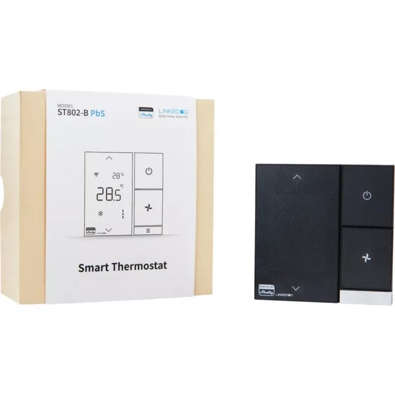 Shelly LinkedGo ST802-B termostato HVAC inteligente, Wi-Fi, Bluetooth, compatible con Apple Home y Google Home, negro
