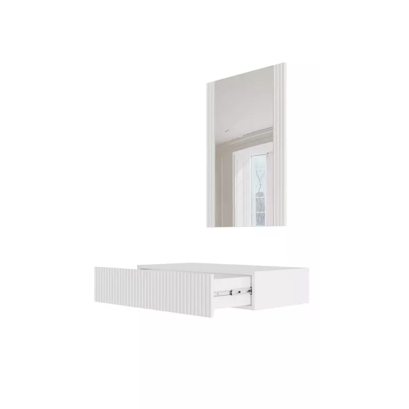 Tocador con espejo cama meble PAFOS 80×41,6×100 cm, blanco mate, marco de MDF, 1 cajón