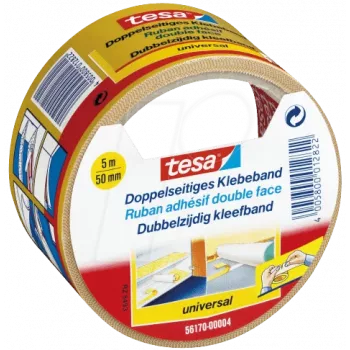 Cinta adhesiva de doble cara Tesa 56170, 5 m x 50 mm, adherencia permanente, reforzada con tejido