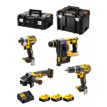 Set de herramientas DeWalt DCK422P3T-QW combo a batería 18V 5Ah (3 baterías), atornillador DCD796, martillo perforador, 4 cm madera, 1,3 cm acero