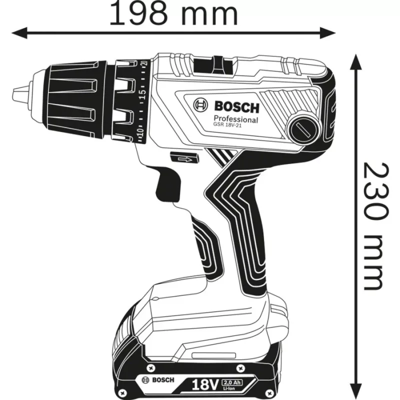 Bosch GSR 18V-21 Professional 06019H1008 taladro atornillador inalámbrico, 18 V, 55 Nm, portabrocas de 13 mm, con 2 baterías, azul/negro