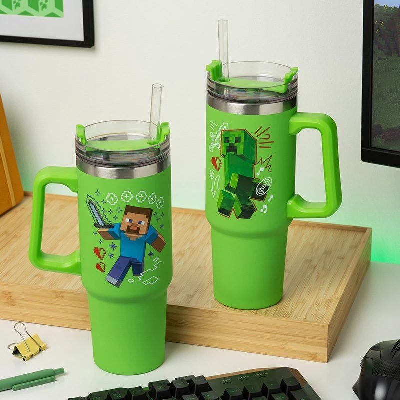 Vaso isotérmico Paladone Minecraft verde 900 ml con pajita