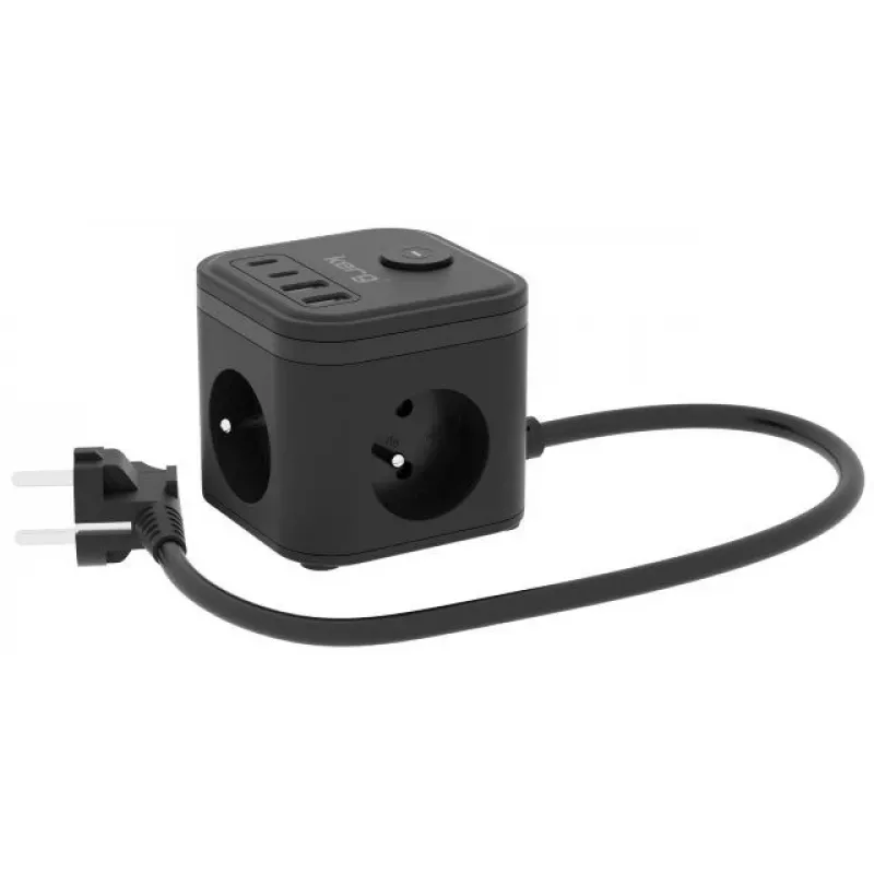 Regleta de enchufes Kerg SMART M02728 – 3 tomas AC tipo F, 4 USB (1×USB-C + 3×USB-A), cable 1,5 m, 16 A/250 V