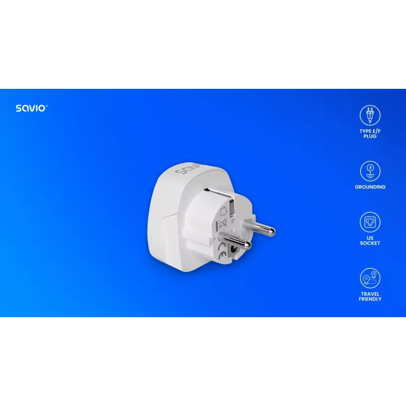 Adaptador de viaje SAVIO AP-01, enchufe US – conector EU