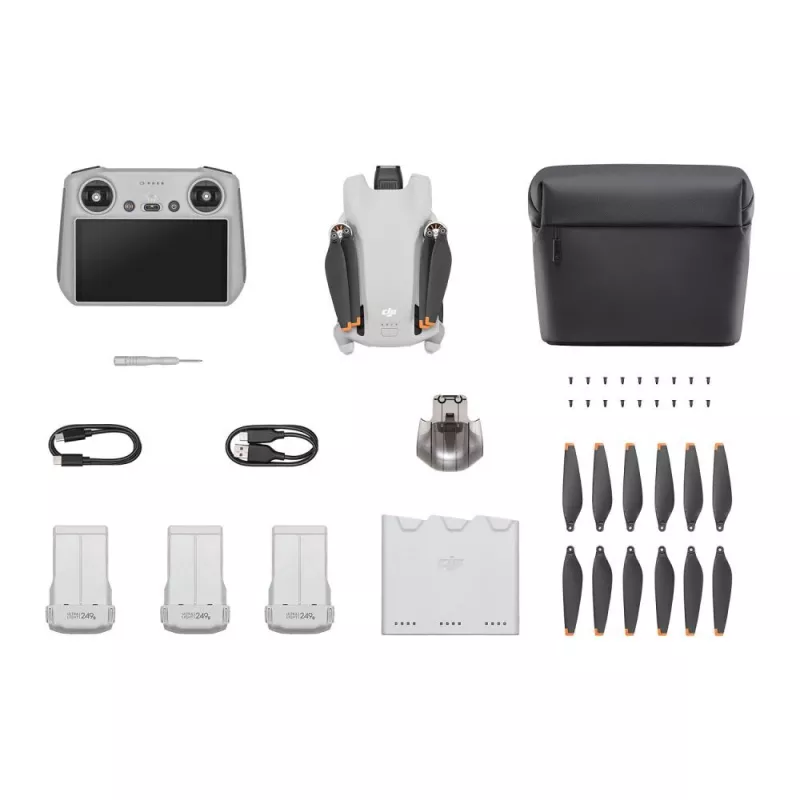 DJI Mini 3 Fly More Combo (DJI RC) dron con cámara, cuadricóptero de 4 rotores, CMOS de 12 MP 1/1,3", f/1,7, 4K HDR, hasta 38 min de vuelo, menos de 249 g, gris