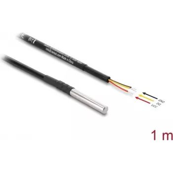 Delock cable de sensor de temperatura DS18B20, 3 x extremos de cable abiertos, 1 m, negro