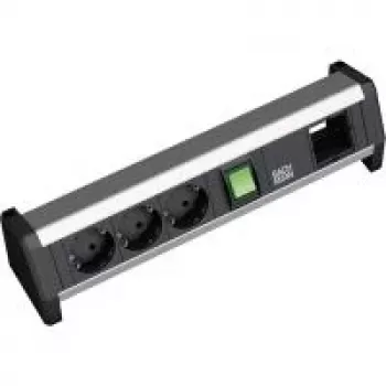 Distribuidor de corriente Bachmann 3x Schuko 1x GST18 negro plata