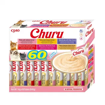INABA Churu caja surtida atún – snacks para gatos – 60 x 14 g