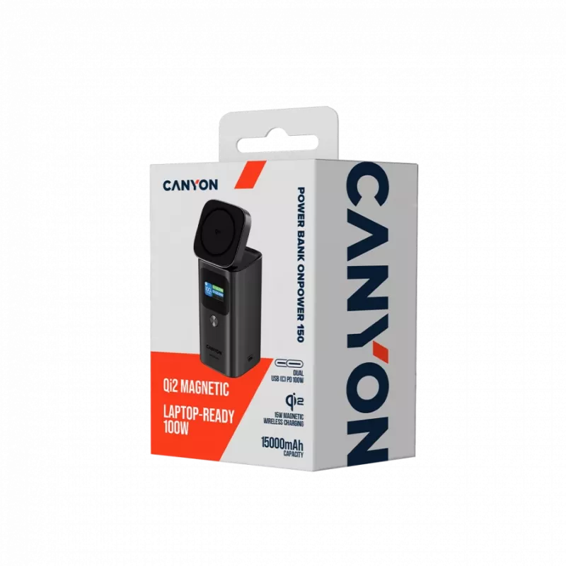 CANYON Batería externa magnética Qi2 OnPower 150 15000mAh Aluminio Gris oscuro