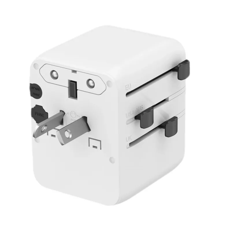 Fuente de alimentación de viaje GEMBIRD TPA-1A2C20-01-W — 20 W, USB-A (18 W) + 2× USB-C (20 W), enchufe tipo E, blanco