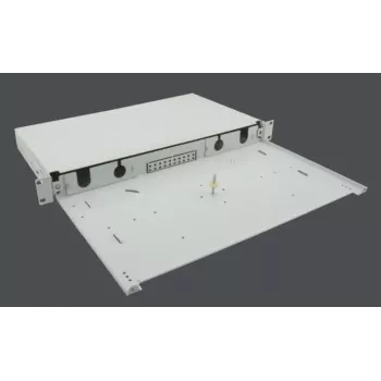 Caja de distribución montable en rack helos 1U para fibra óptica (LWL) 19 pulgadas gris
