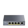 Switch de red Cudy GS1005P — 5 puertos Gigabit Ethernet con 4 puertos PoE, 60 W de potencia total, carcasa metálica, montaje en rack