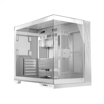 Caja PC MODECOM Volcano Panorama Midi Tower blanca — micro ATX, cristal templado, ARGB, USB-C, compatible con GPU de 400 mm