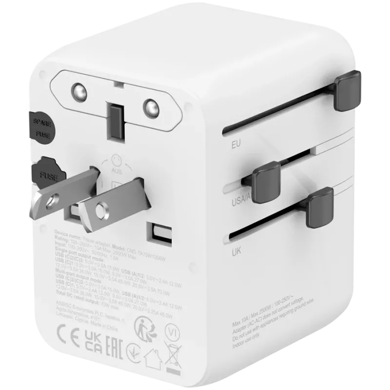 Adaptador de viaje CANYON OnTour 70 EU/UK/US/AUS 70W blanco