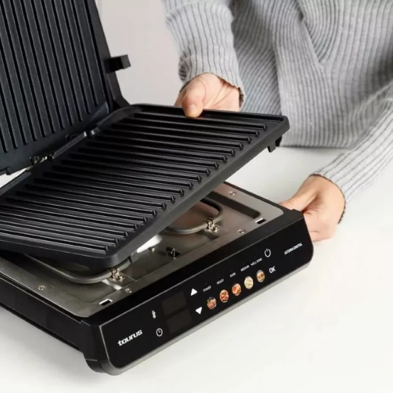 Parrilla eléctrica 2-en-1 Taurus Asteria Digital — 2000 W, termostato regulable, antiadherente, bandeja recogegrasas extraíble