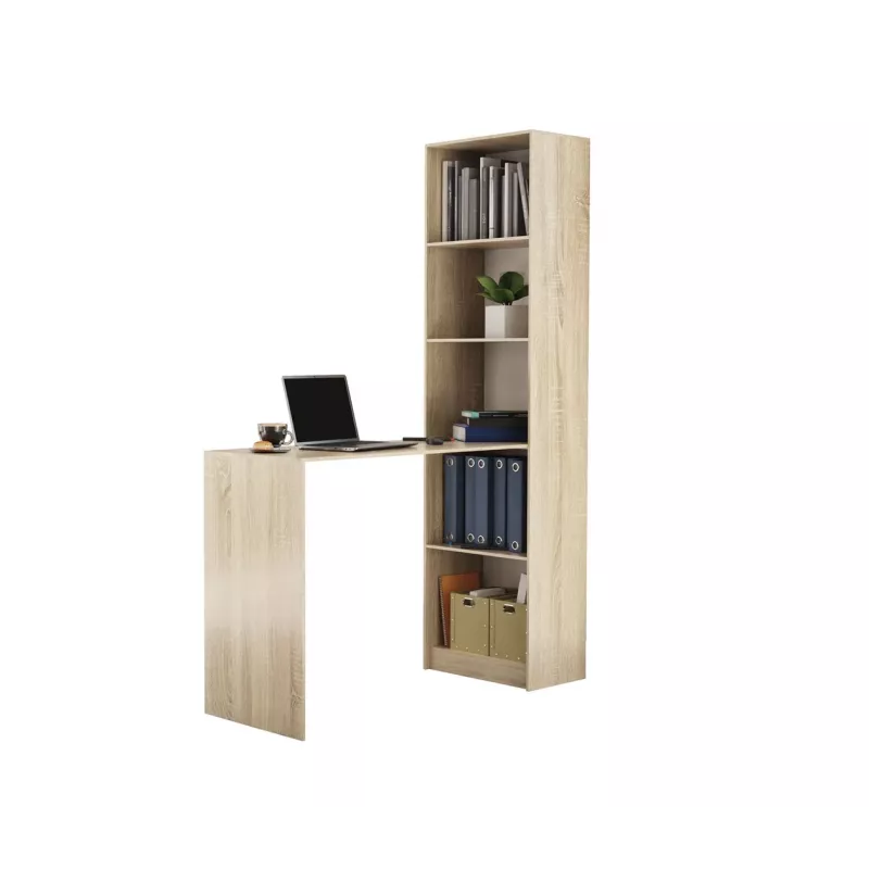 Mesa de ordenador top e shop R50 SON Z con estantería, mesa de esquina, color roble, tablero rectangular de aglomerado