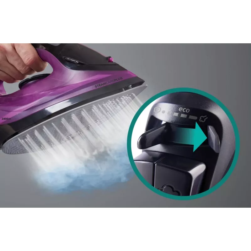 Gorenje SIK2400BKV plancha de vapor, 2400 W, capacidad del depósito de agua 450 ml, vapor continuo 40 g/min, apagado automático, Lila/Negro