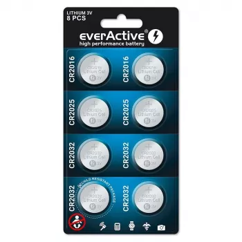 Set de 8 pilas de litio everActive 4 x CR2032, 2 x CR2025, 2 x CR2016