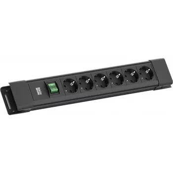 Regleta de enchufes Bachmann CONNECTUS con 6 tomas CEE7/3, 1 interruptor, cable de 2,0 m, conector macho CEE7/7, negra