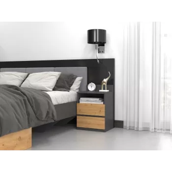 Mesita de noche top e shop M1 ANTRACYT/ARTISAN, roble, 2 cajones, 400×320×590 mm