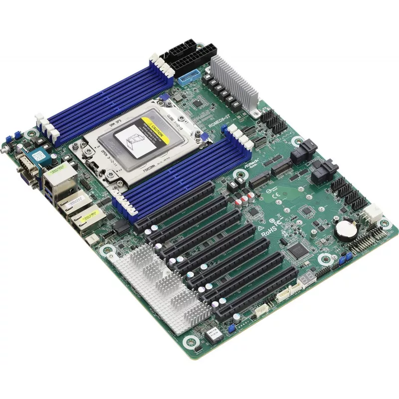 Placa base ASRock ROMED8-2T ATX para AMD EPYC LGA 4094, 8× DDR4 DIMM, Octa-Channel, 2× M.2, 8× SATA III, 10GbE, 3× RJ-45