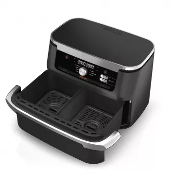 Freidora de aire caliente doble de 10,4 L Ninja AF500EU, independiente, 2470 W, negra, acero inoxidable