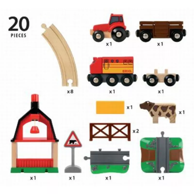 BRIO 33719 set de tren granja, 20 piezas