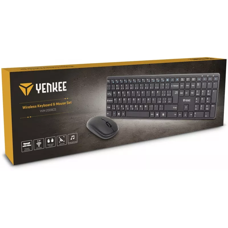Set de teclado y ratón inalámbrico YENKEE YKB 2008CS — 2,4 GHz USB, diseño compacto