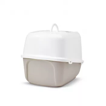 Arenero cubierto para gatos Savic Nestor Jumbo, plástico, 66,5×48,5×46,5 cm, café/blanco