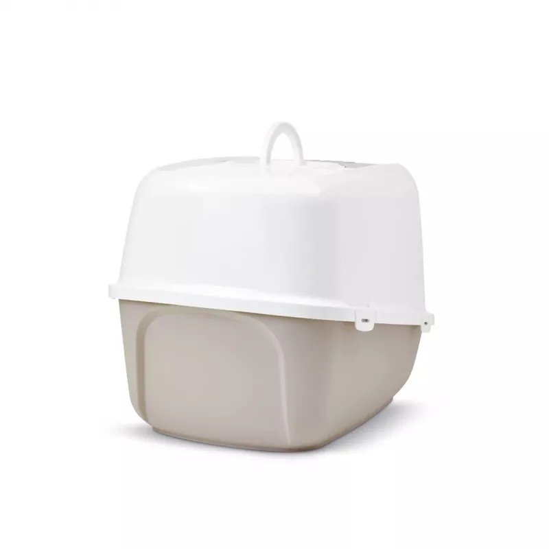 Arenero cubierto para gatos Savic Nestor Jumbo, plástico, 66,5×48,5×46,5 cm, café/blanco