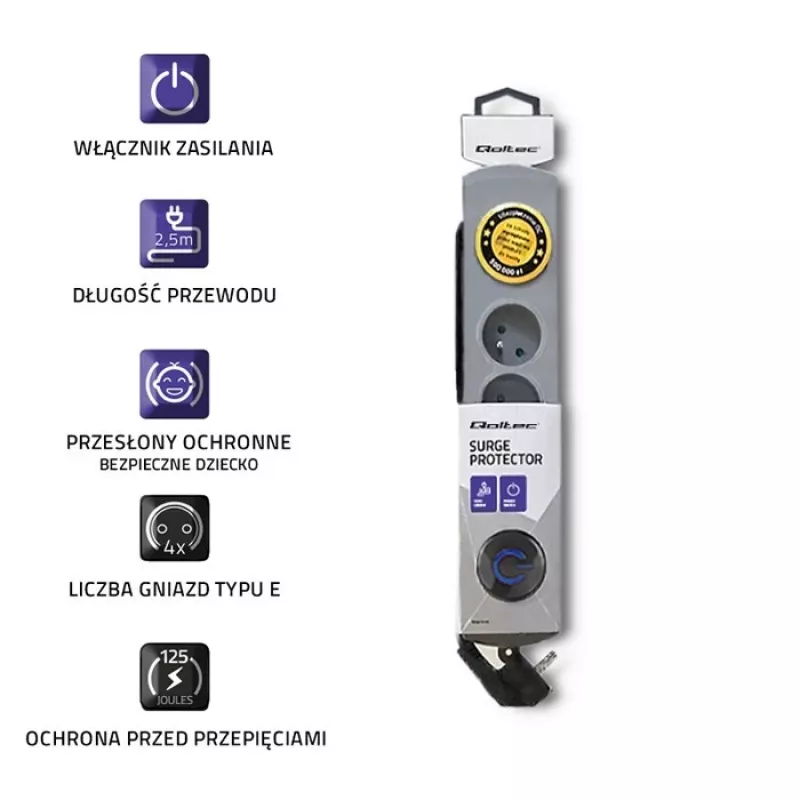 Protector de sobretensión Qoltec 50164