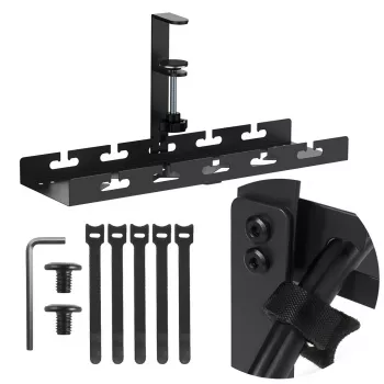 Organizador de cables bajo el escritorio MACLEAN MC-105 B, acero, ajustable, apto para grosores de mesa de 0,5–50 mm, carga máx. 5 kg, negro