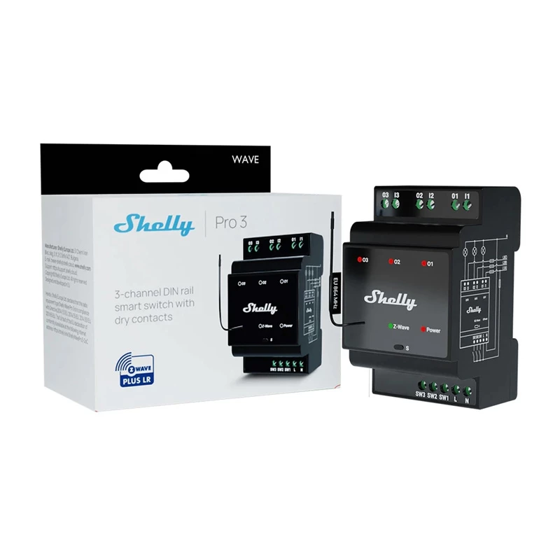 Shelly Qubino Wave Pro 3 relé Z-Wave de 3 canales para carril DIN