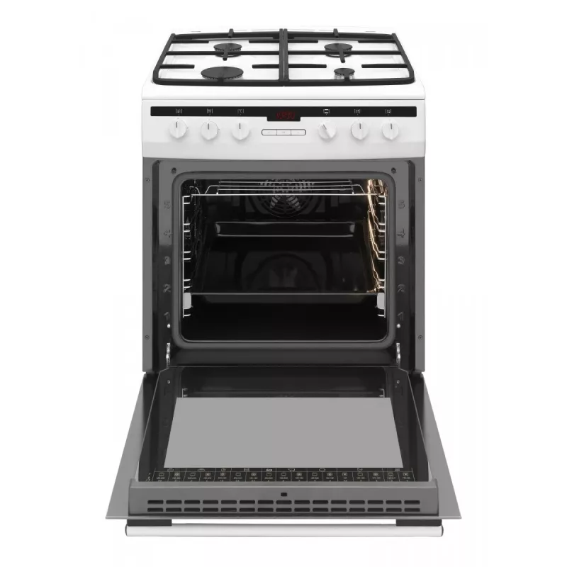 Cocina independiente AMICA 617GEH3.33HZpTaDpA(W) PIZZA — placa de gas 4 zonas, horno eléctrico 65 L, temporizador electrónico, blanca