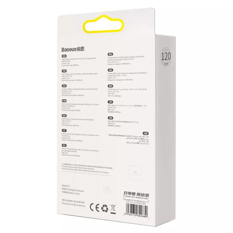 Baseus Crystal Shine cable USB a Lightning, 2,4 A, 1,2 m (negro)
