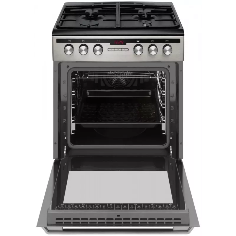 Cocina eléctrica-gas AMICA 58468 con 4 quemadores, Acero inoxidable, Clase energética A