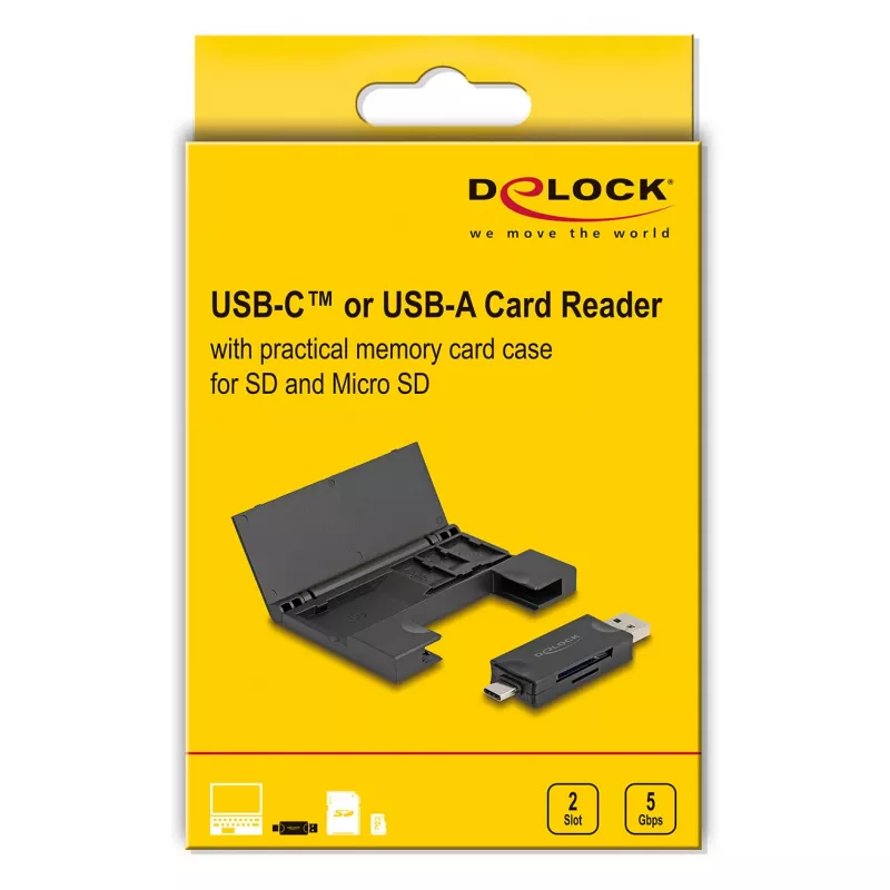 Lector de tarjetas DeLOCK 91014 USB 3.2 Gen 1 Type-A/Type-C negro MicroSD SD