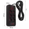 Regleta de enchufes MACLEAN MCE391 B – 6 enchufes, 4×USB-A + 1×USB-C, 110–240V, 2500W, 3 m cable, negro