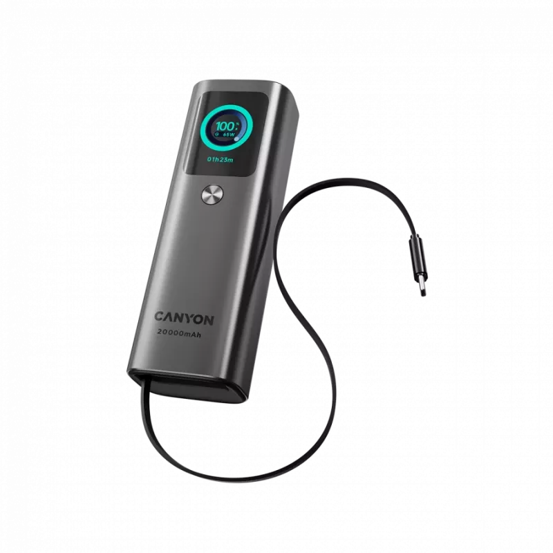 Batería externa CANYON con cable integrado OnPower 265 20000mAh 165W aluminio gris oscuro