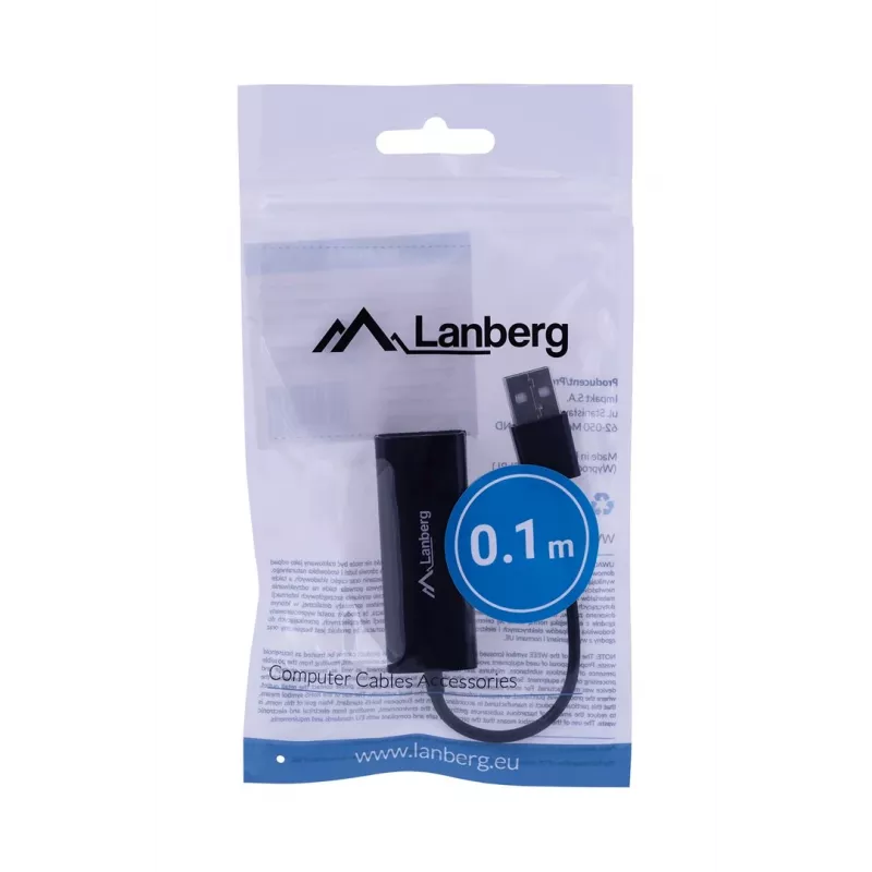 Adaptador de red Lanberg NC-0100-01 de USB 2.0 a RJ45 100 Mbit, cable de 0,15 m