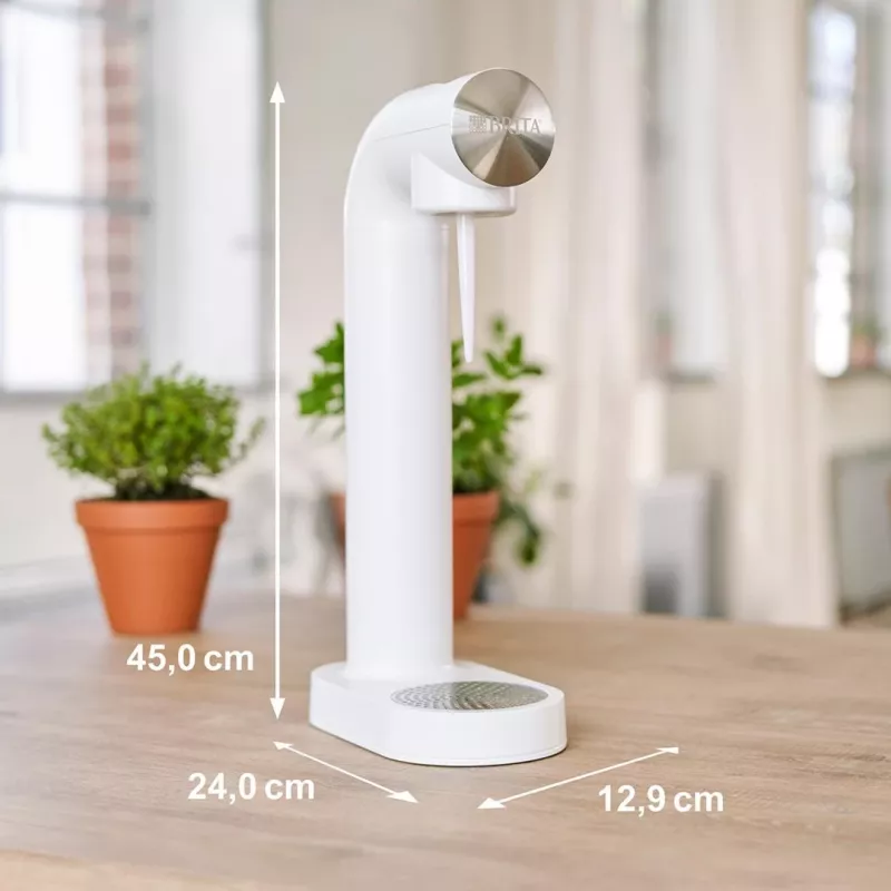 BRITA sodaONE carbonatador de agua con botella PET de 1 L y cilindro de CO2, hasta 60 L por cilindro, blanco