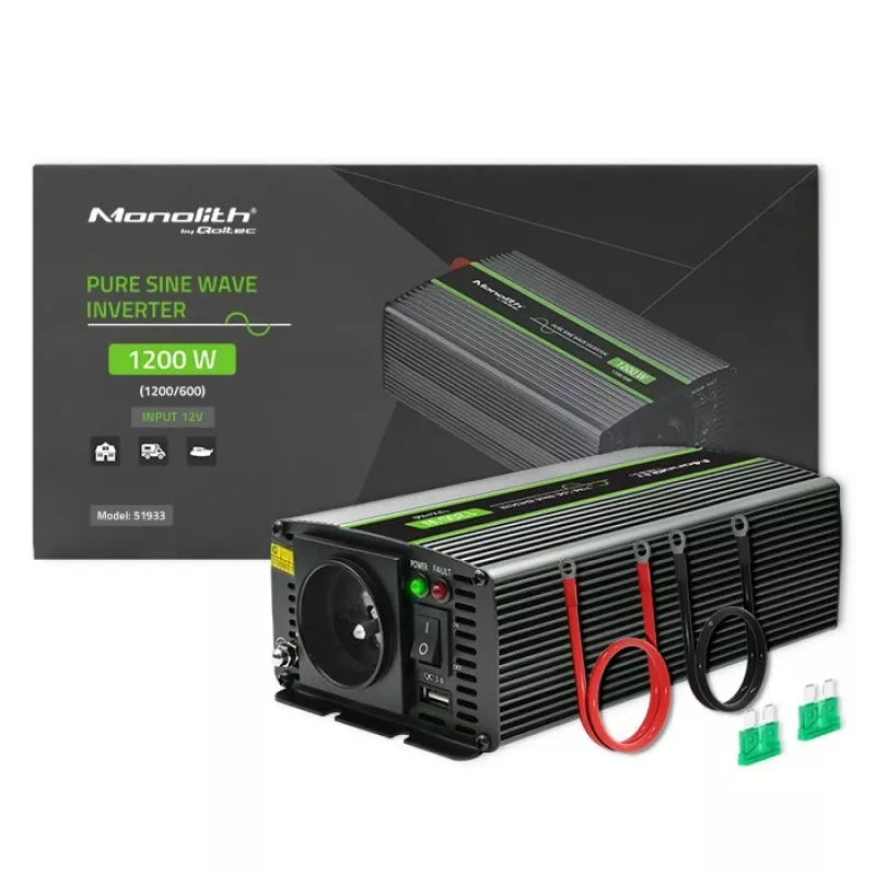 Inversor para coche Qoltec Monolith 1200 W Negro 12 V