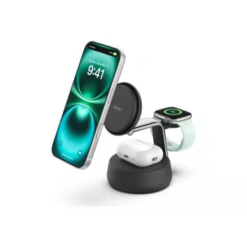 Cargador de interior Belkin UltraCharge Pro 25W Qi2 3en1 Cargador magnético Charcoal
