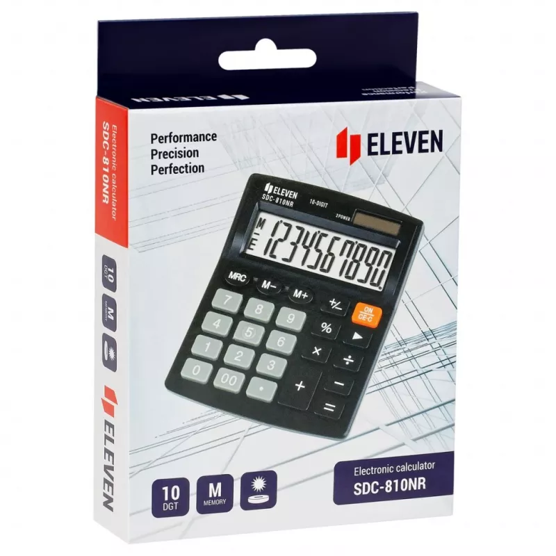 ELEVEN calculadora de oficina SDC-810NR pantalla de 10 dígitos, alimentación dual, negra
