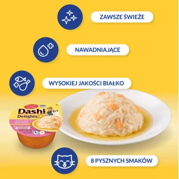 Snacks húmedos para gatos INABA Dashi Delights pollo con salmón en caldo 70 g — snack de pescado, sin cereales, sin soja y sin gluten